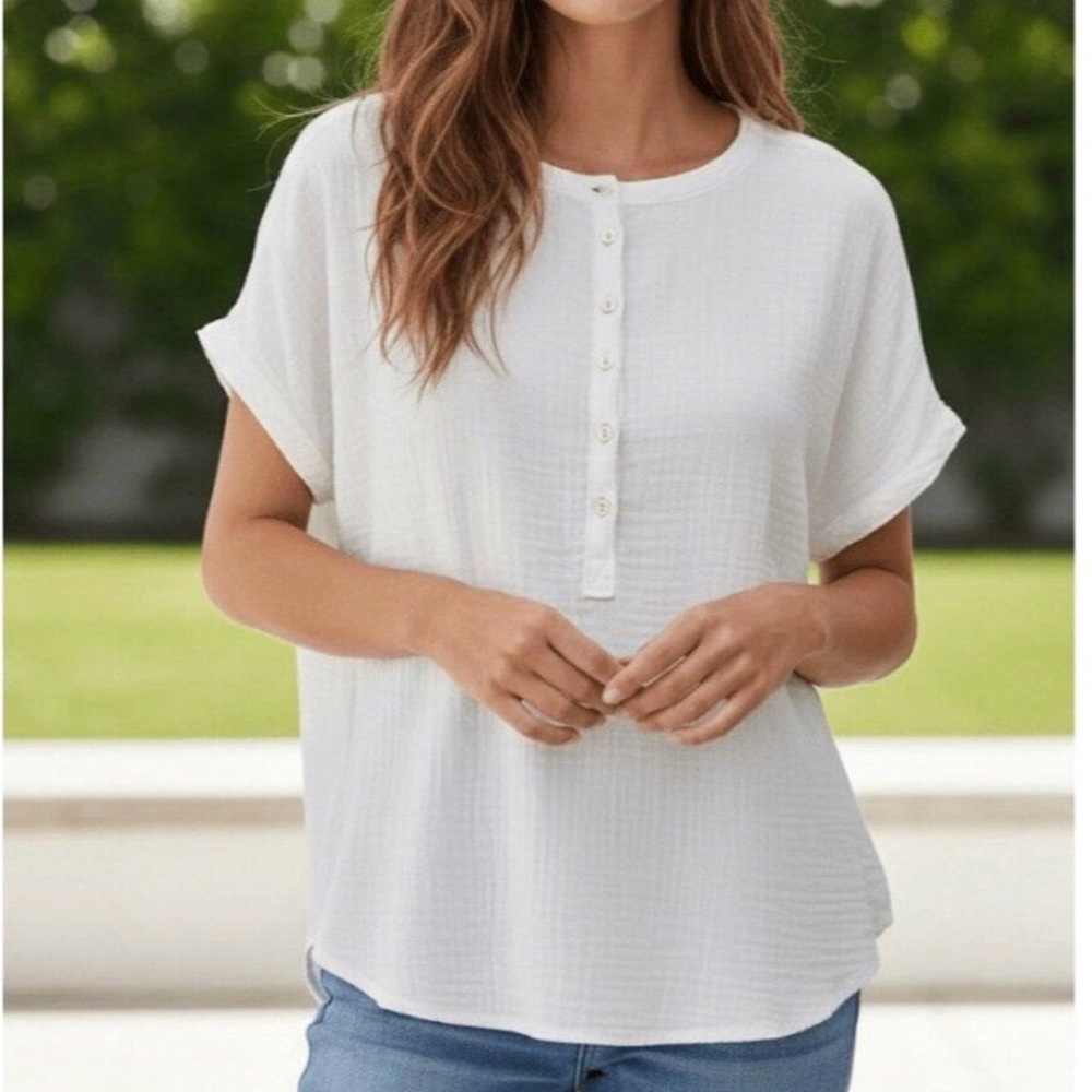 Women's Faherty Dream Cotton Gauze Desmond White Blouse size XL